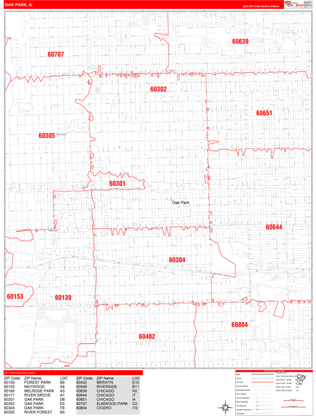 Oak Park City Digital Map Red Line Style
